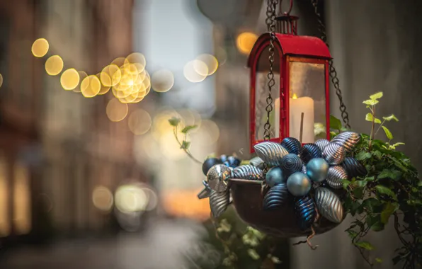Картинка город, свеча, Рождество, фонарь, Новый год, Стокгольм, Швеция, боке