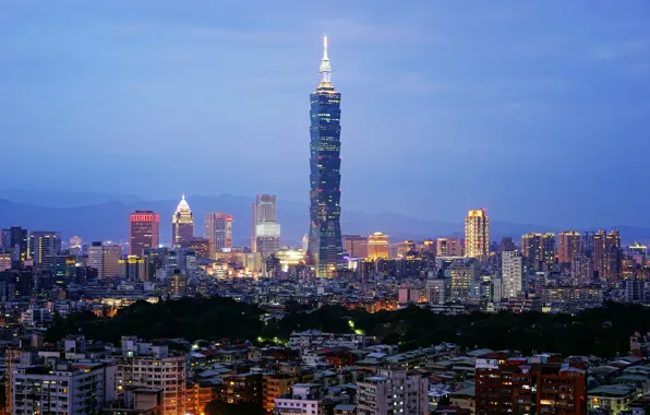 Blue hour, cityscape, Taiwan, Taipei, Taipei 101