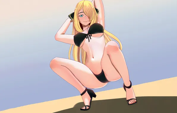 Girl, sexy, cleavage, green eyes, long hair, legs, boobs, anime