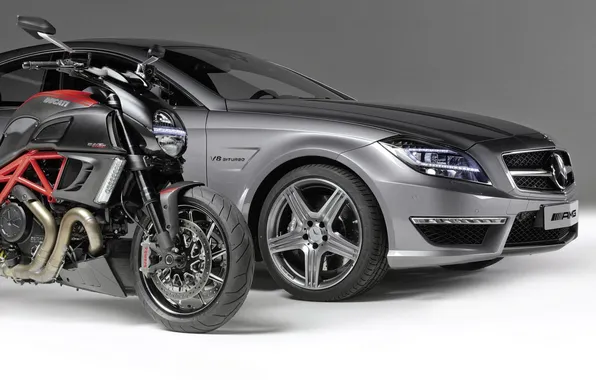 Картинка машина, Mercedes-Benz, мотоцикл, байк, мерседес, AMG, передок, ducati