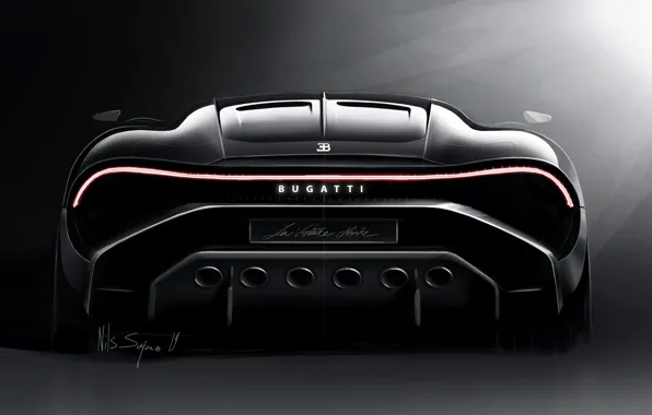Картинка Bugatti, вид сзади, гиперкар, 2019, La Voiture Noire
