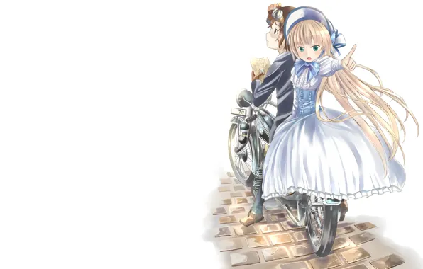 Велосипед, схема, белый фон, прогулка, компас, gosick, капор, victorica de blois