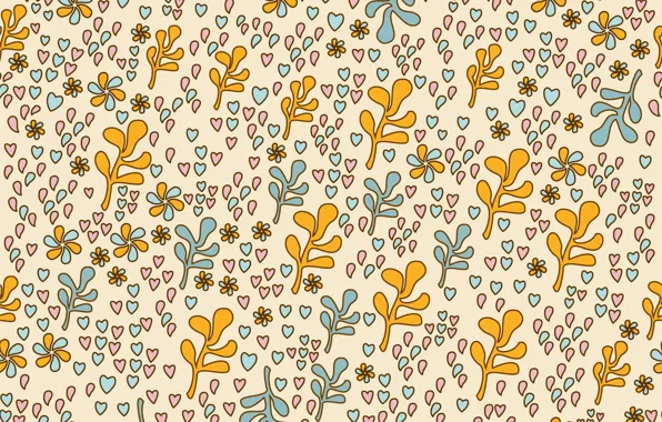 Картинка фон, сердечки, цветочки, pattern, branches