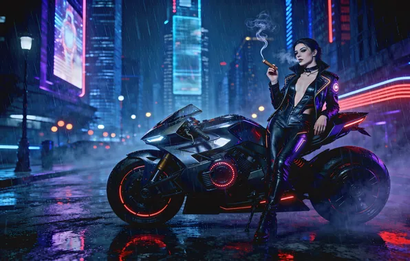 Картинка Cyberpunk, Rain, Queen