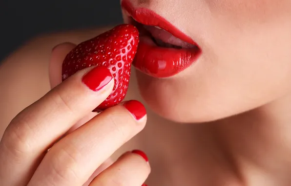 Картинка девушка, клубника, ягода, губы