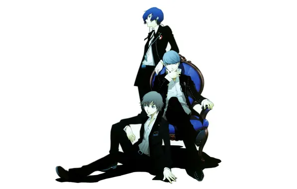 Белый фон, парни, Persona 5, Персона 5