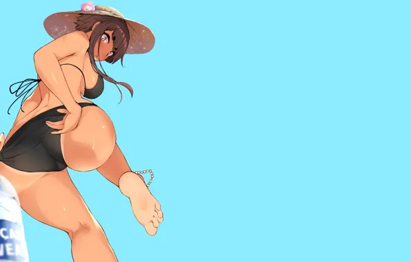 Sexy, beach, Anime, hat, pretty, bikini, sun tanned