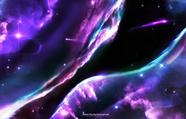 Космос, звезды, туманность, deviantart, Nebula Sea, DarknesFreak