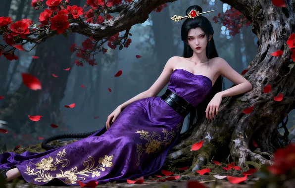 Картинка girl, forest, dress, brunette, asian, ai art