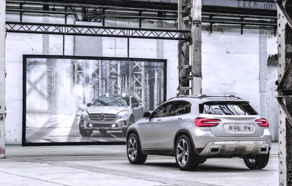 Картинка Concept, Отражение, Машина, Серый, Серебро, Зеркало, Mercedes Benz, Вид сзади