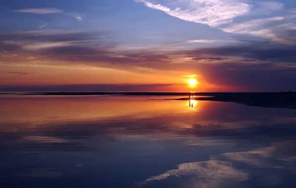 Море, закат, берег