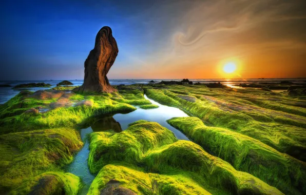 Море, закат, побережье, HDR