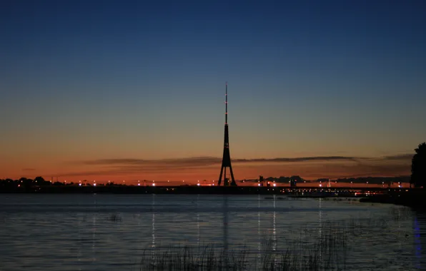 Мост, река, Закат, красиво, Рига, Даугава