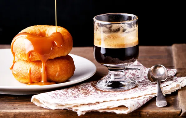 Картинка кофе, завтрак, пончики, выпечка, глазурь, coffee, donut, breakfast