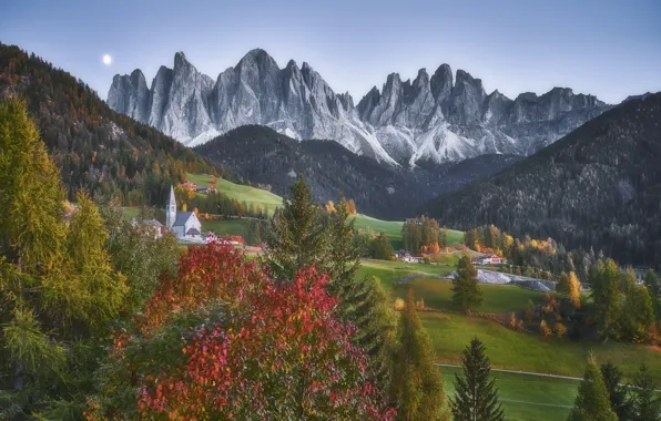 Осень, пейзаж, горы, природа, деревня, Италия, леса, луга