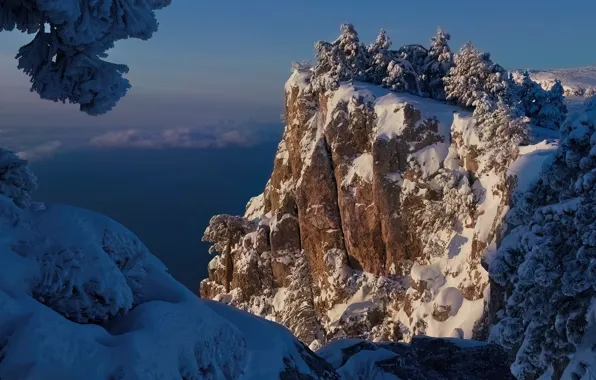 Картинка зима, снег, скала, гора, Россия, Крым, Крымские горы