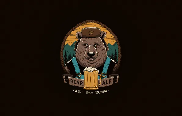 Картинка Минимализм, Рисунок, Пиво, Медведь, Арт, Art, Bear, Beer
