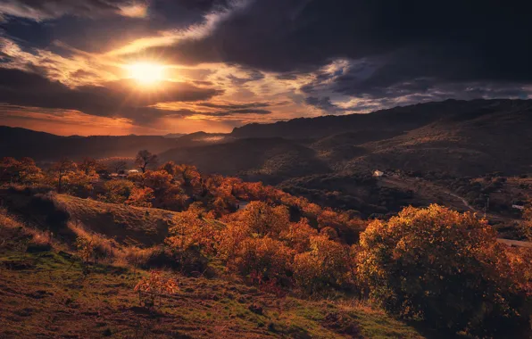 Картинка осень, закат, горы