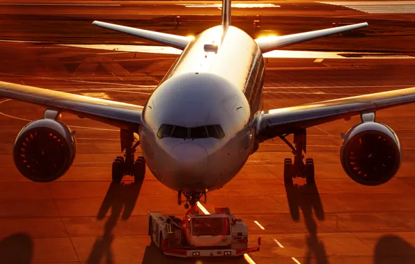 Картинка рассвет, аэропорт, самолёт, Airbus
