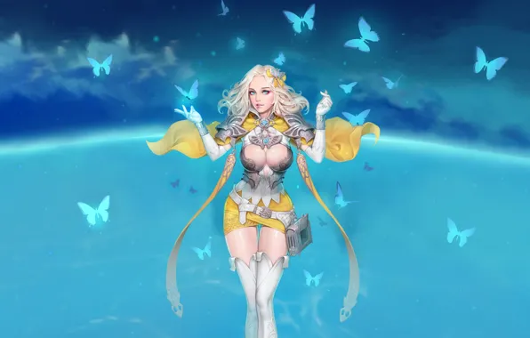 Девушка, Блондинка, Стиль, Girl, Бабочки, Магия, Костюм, Fantasy