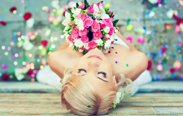 Картинка девушка, цветы, настроение, букет, невеста