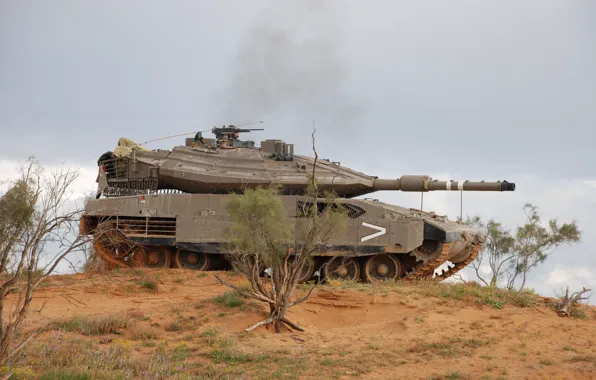 Разработанный, Фотография, произведённый, Израиле, «Меркава́, (ивр. מרכבה‎, Mk4», колесница) основной боевой танк