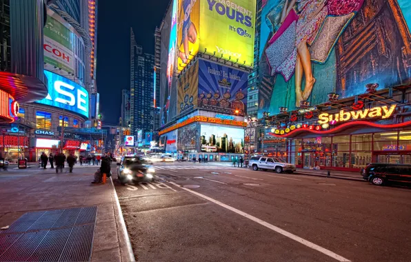 Ночь, нью-йорк, night, new york, usa, nyc, Times Square, 42nd and 7th