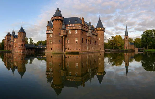 Фото, Город, Замок, Нидерланды, Castle De Haar, Водный канал