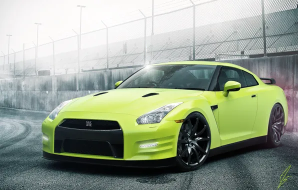 Картинка Nissan, GT-R, Car, Green, Color, R35, Sport, Track