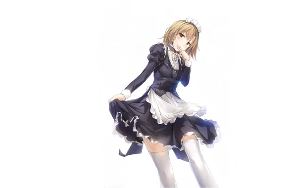 Чулки, белый фон, униформа, горничная, art, оборки, Yahari Ore no Seishun Love Come wa Machigatteiru, …