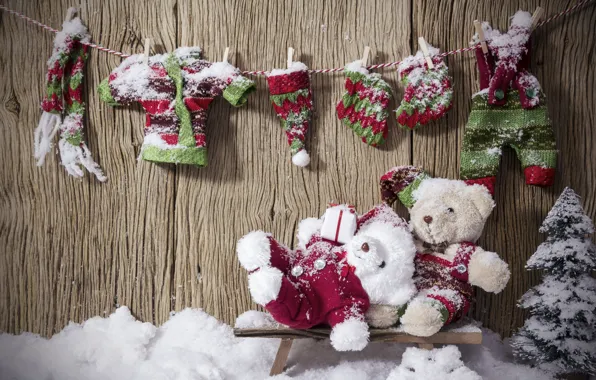 Картинка зима, снег, украшения, Новый Год, Рождество, Christmas, wood, winter
