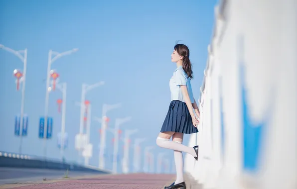 Beautiful, Asian, Model, Bridge, Street, Woman, Road, Cute