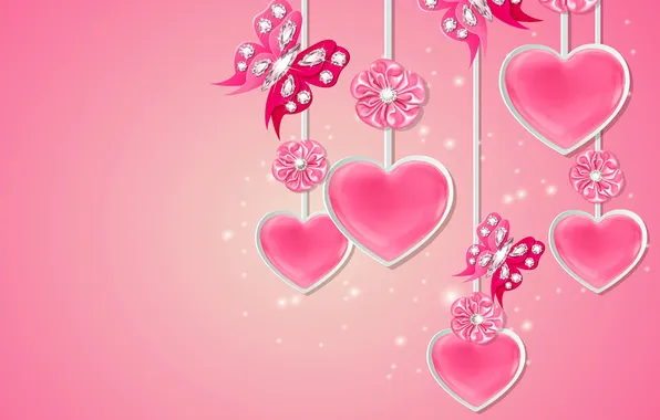 Картинка love, design, pink, flowers, hearts, sparkle, butterflies, diamonds
