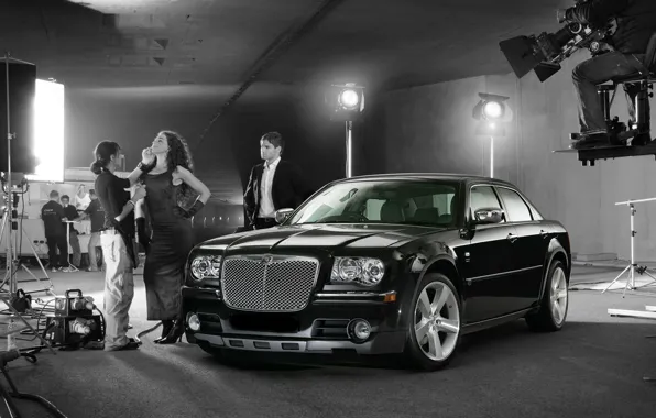 Light, girl, black, Chrysler 300C, goodfon.ru