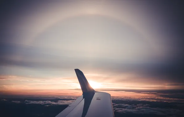 Картинка небо, самолет, крыло, горизонт