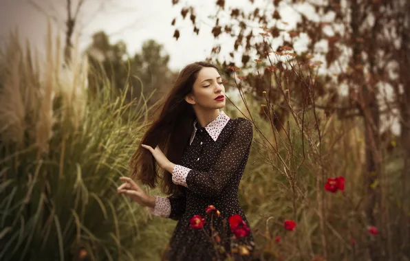 Девушка, природа, лицо, платье
