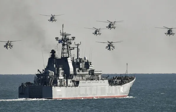 Море, океан, корабль, вертолёты