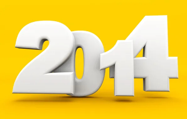 Картинка праздник, цифры, новый год, 2014, жёлтый фон