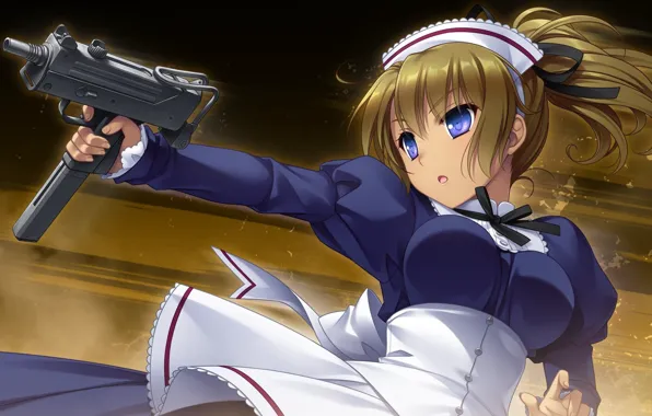 Gun, weapon, anime, pretty, blonde, assassin, asian, cute