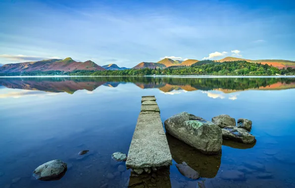 Великобритания, Keswick, Кесвик, Каменный мост в заливе Дон Страндшаг, Stone Bridge Dawn Strandshag Bay