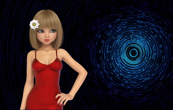 Girl, art, cartoon, blonde, 3d art, 3d girl