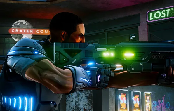 Gun, game, weapon, man, suit, Crackdown 3