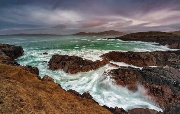 Картинка море, скалы, побережье, Шотландия