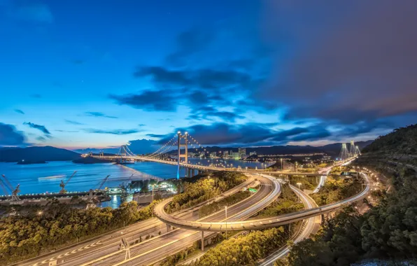 Hong Kong, Nights, Tsing Ma Bridge