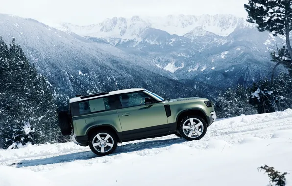 Картинка Land Rover, snow, 4x4, new, Defender, suv, 2020, montains