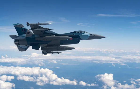 Картинка ВВС США, General Dynamics F-16 Fighting Falcon, истребитель четвёртого поколения, американский многофункциональный лёгкий