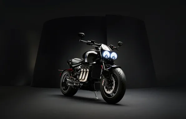 Мотоцикл, байк, bike, motorcycle, тёмный фон, Triumph, dark background, headlights