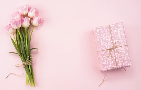 Цветы, подарок, букет, тюльпаны, розовые, pink, flowers, tulips