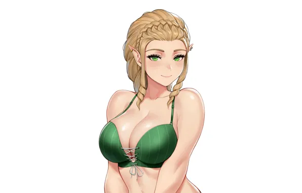 Girl, sexy, cleavage, green eyes, long hair, boobs, anime, beautiful