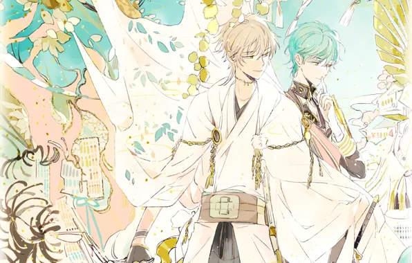 Аниме, арт, парни, двое, Touken ranbu, Танец Мечей